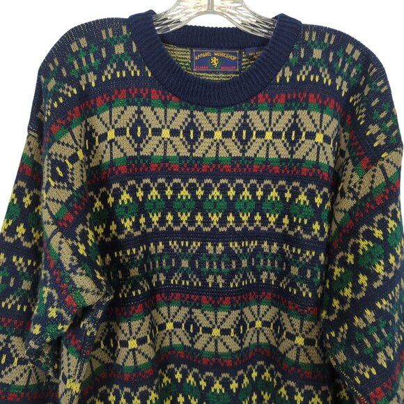 Vintage Apparel Workshop Geometric Sweater XL Fair Isle Nordic Retro 80s 90s - Picture 3 of 14
